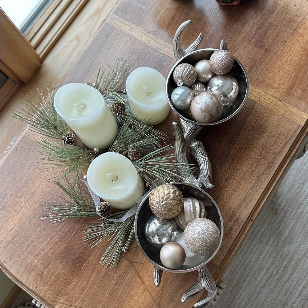 Antler Base Pedestal 2 Bowl Silver Dish Decor